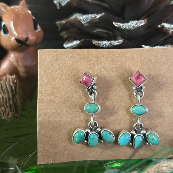 925 Sterling turquoise Thulite earrings - Picture 2 of 3